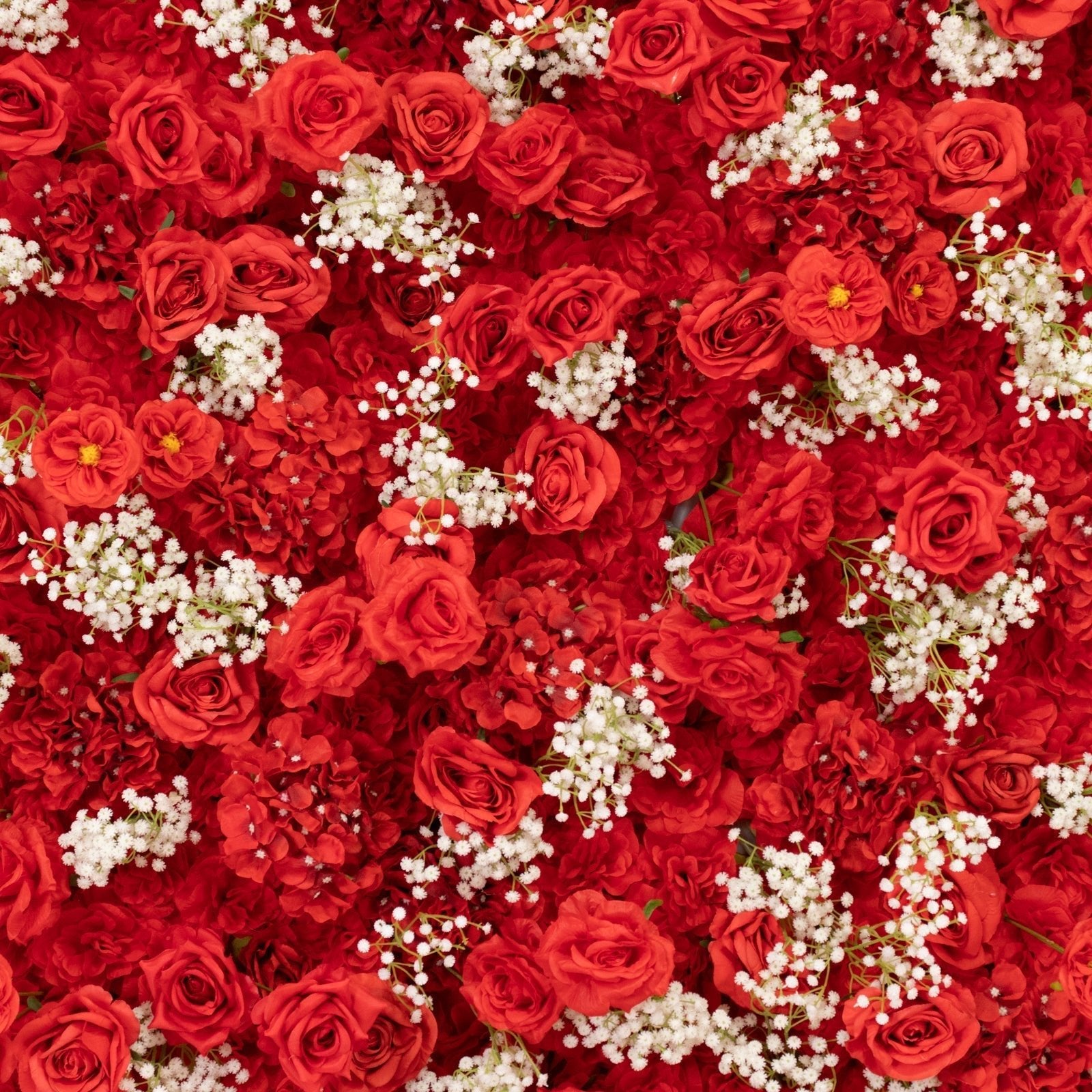 8ftx4ft Roll Up Artificial Flower Wall Panel Backdrop with Red Silk Roses & Baby's Breath - Bell Racket Store