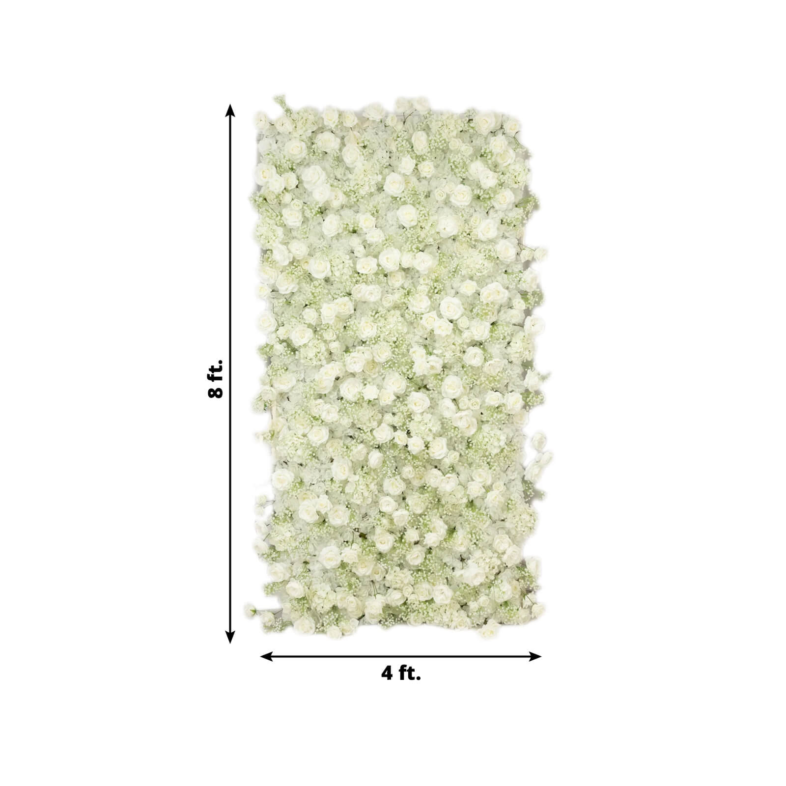 8ftx4ft Roll Up Artificial Flower Wall Panel Backdrop with White Silk Roses & Baby's Breath - Bell Racket Store