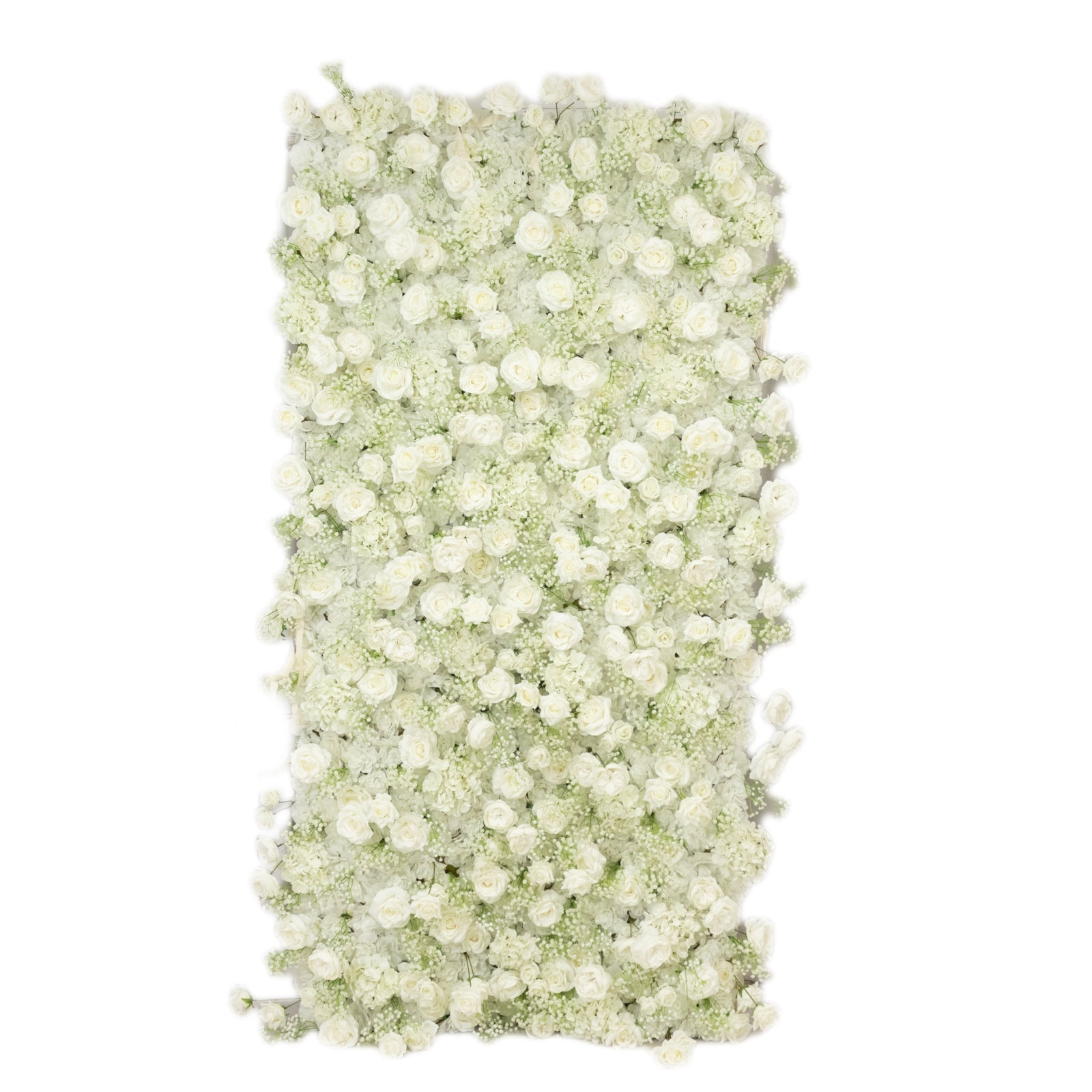 8ftx4ft Roll Up Artificial Flower Wall Panel Backdrop with White Silk Roses & Baby's Breath - Bell Racket Store