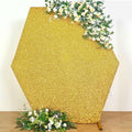 8ftx7ft Gold Metallic Shimmer Tinsel Spandex Hexagon Wedding Arbor Cover, 2-Sided Backdrop