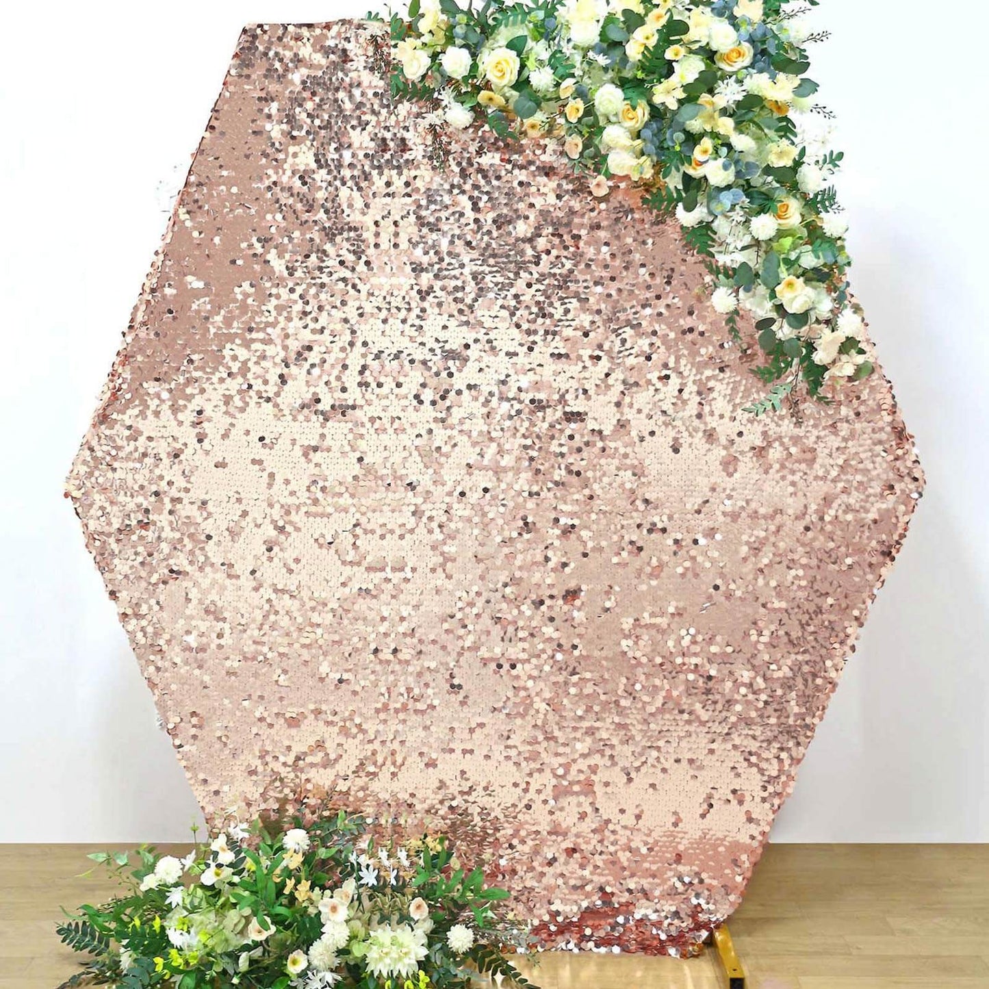 8ftx7ft Rose Gold Big Payette Sequin Sparkly Hexagon Backdrop Stand Cover
