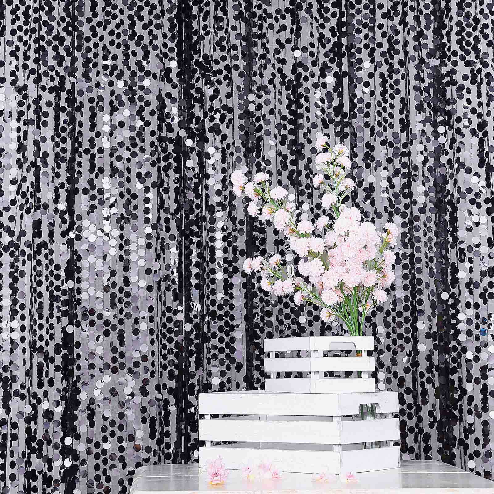8ftx8ft Black Big Payette Sequin Event Curtain Drapes, Backdrop Event Panel