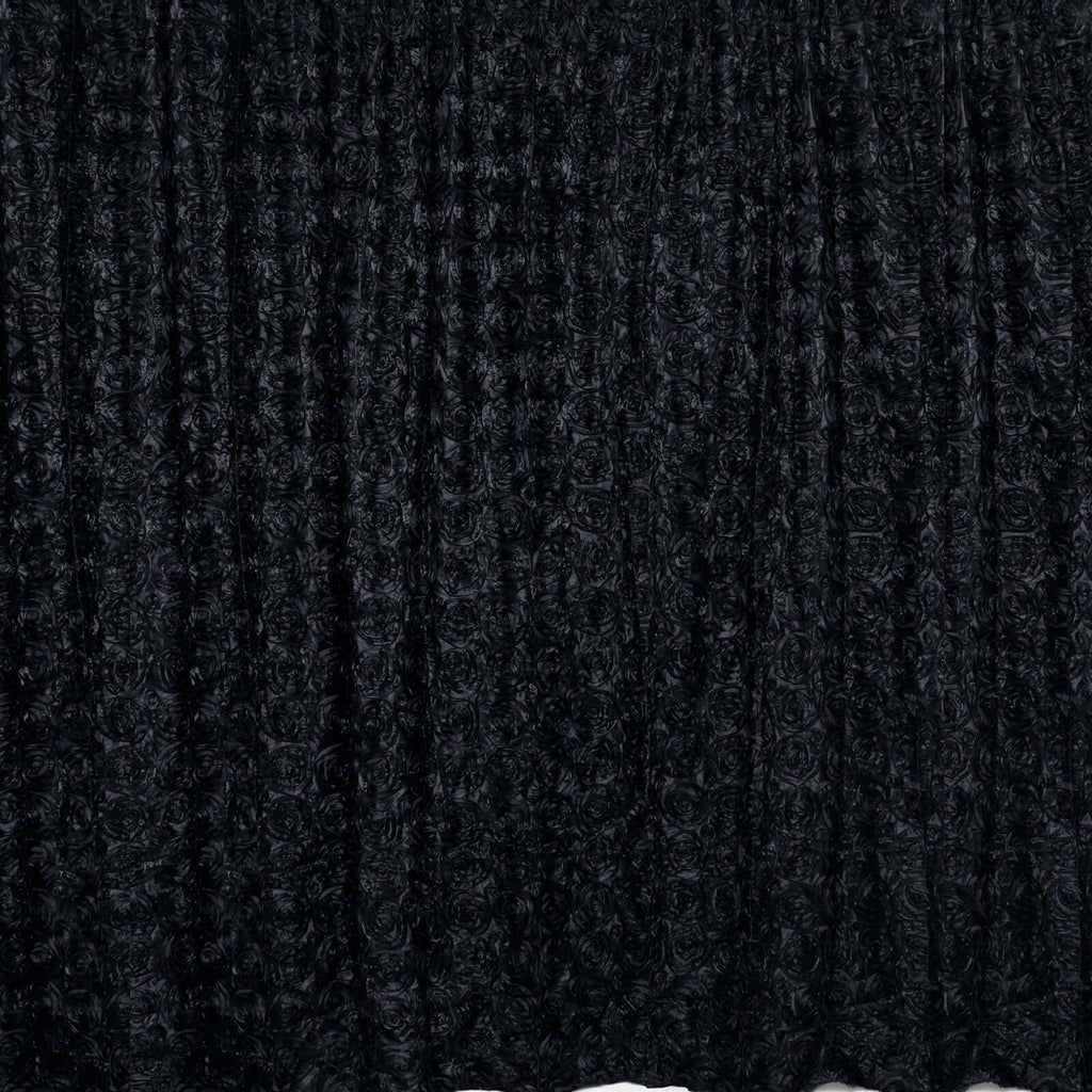 8ftx8ft Black Satin Rosette Event Curtain Drapes, Backdrop Event Panel - Bell Racket Store