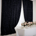 8ftx8ft Black Satin Rosette Event Curtain Drapes, Backdrop Event Panel - Bell Racket Store