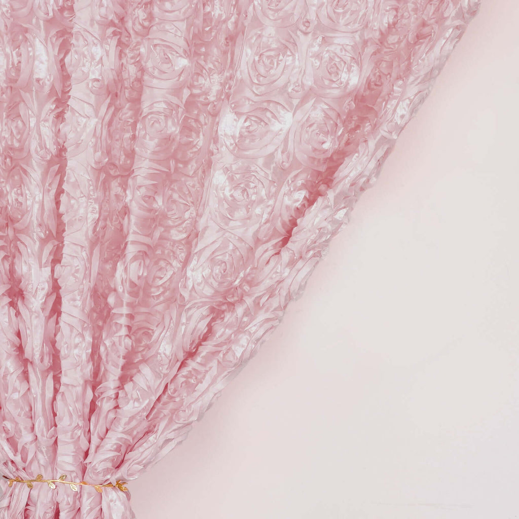 8ftx8ft Blush Satin Rosette Event Curtain Drapes, Backdrop Event Panel - Bell Racket Store