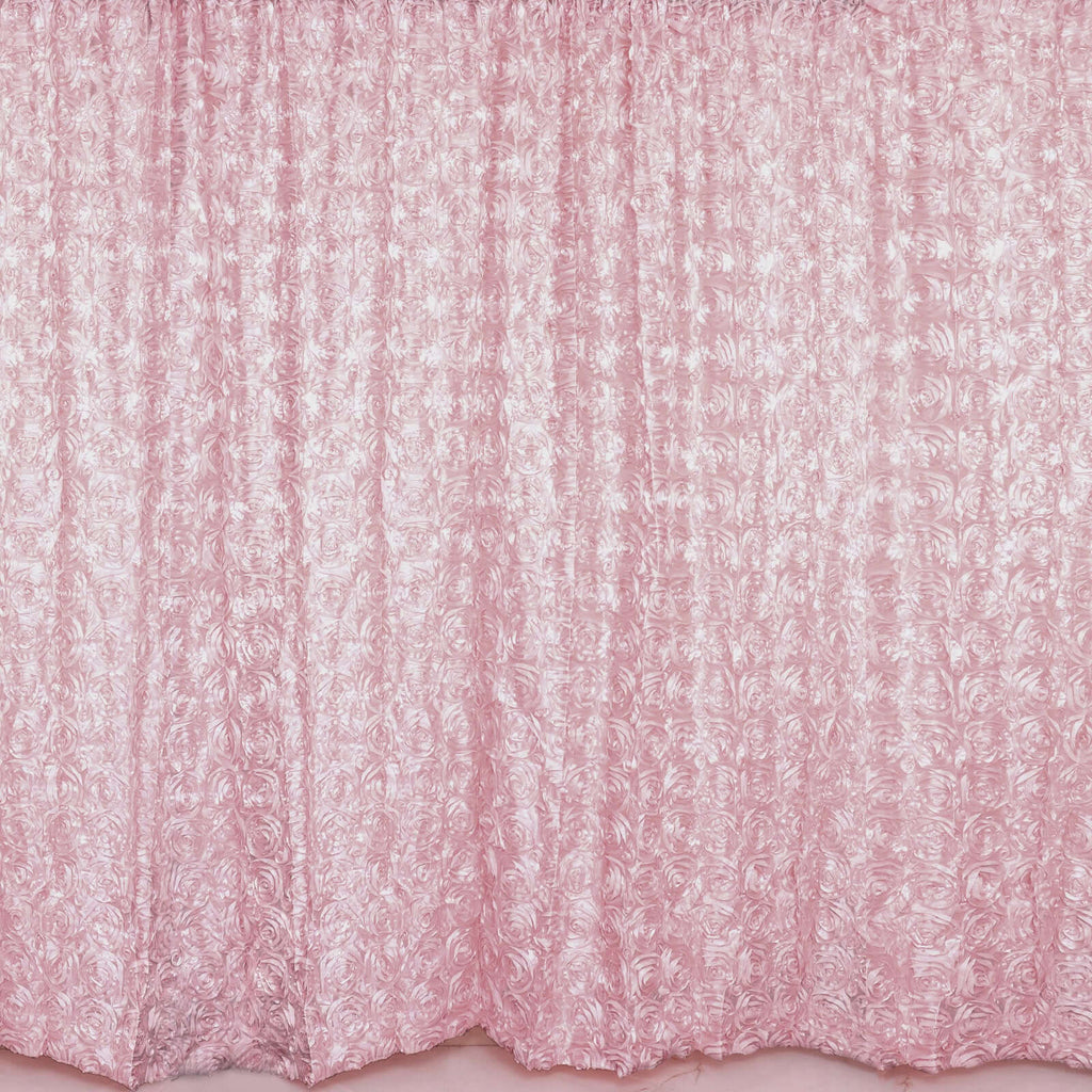 8ftx8ft Blush Satin Rosette Event Curtain Drapes, Backdrop Event Panel - Bell Racket Store