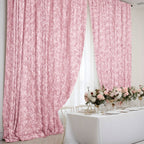8ftx8ft Blush Satin Rosette Event Curtain Drapes, Backdrop Event Panel - Bell Racket Store