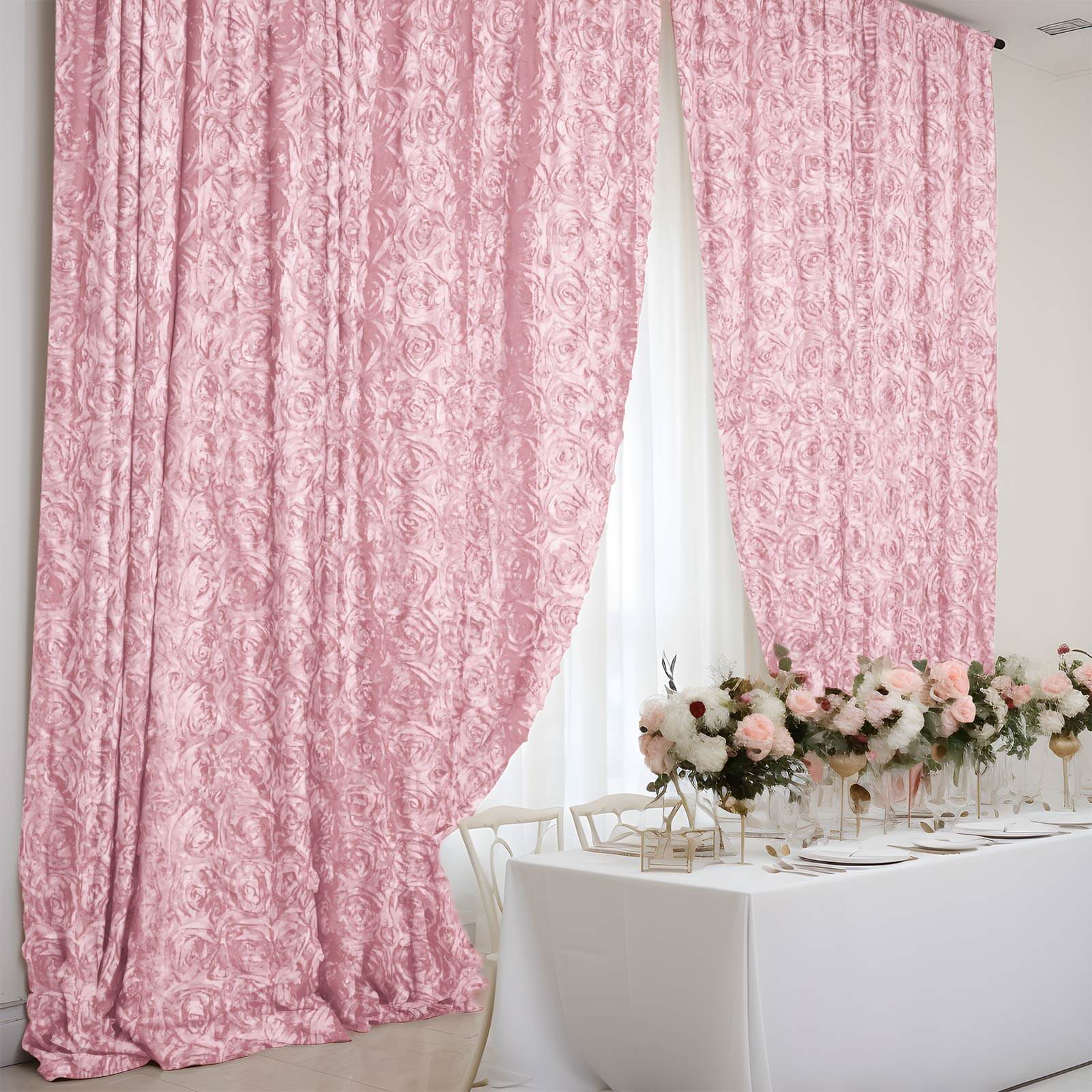 8ftx8ft Blush Satin Rosette Event Curtain Drapes, Backdrop Event Panel - Bell Racket Store