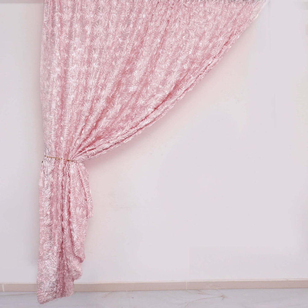 8ftx8ft Blush Satin Rosette Event Curtain Drapes, Backdrop Event Panel - Bell Racket Store