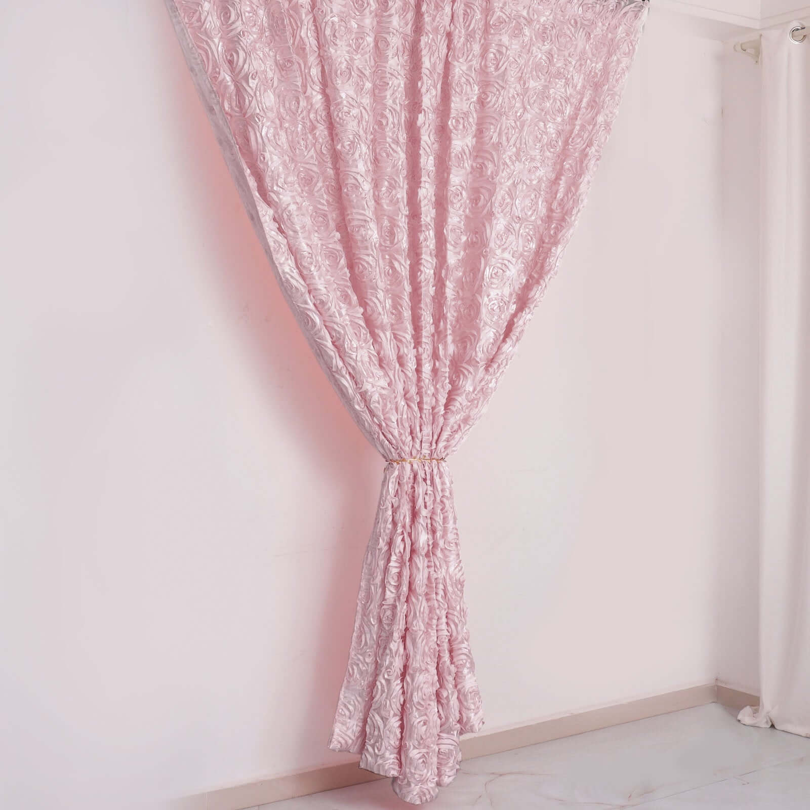 8ftx8ft Blush Satin Rosette Event Curtain Drapes, Backdrop Event Panel - Bell Racket Store