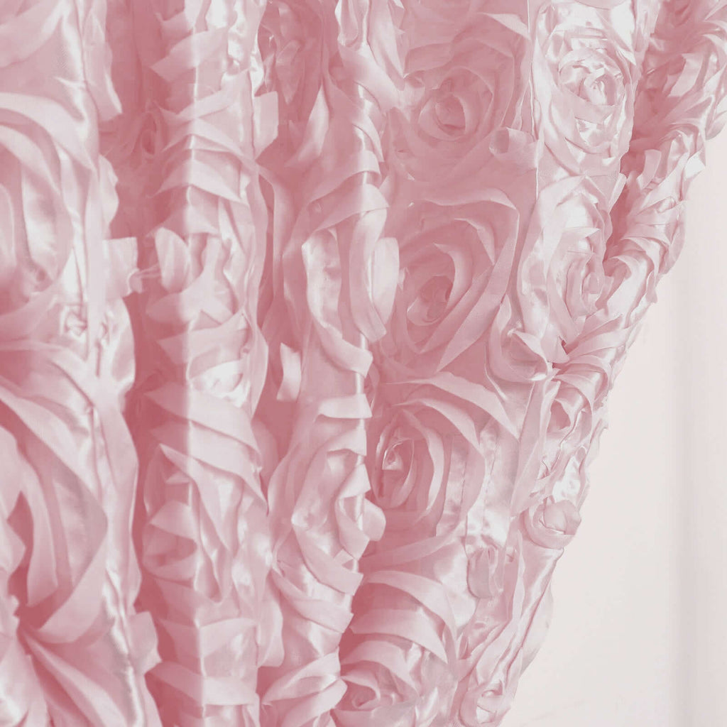 8ftx8ft Blush Satin Rosette Event Curtain Drapes, Backdrop Event Panel - Bell Racket Store