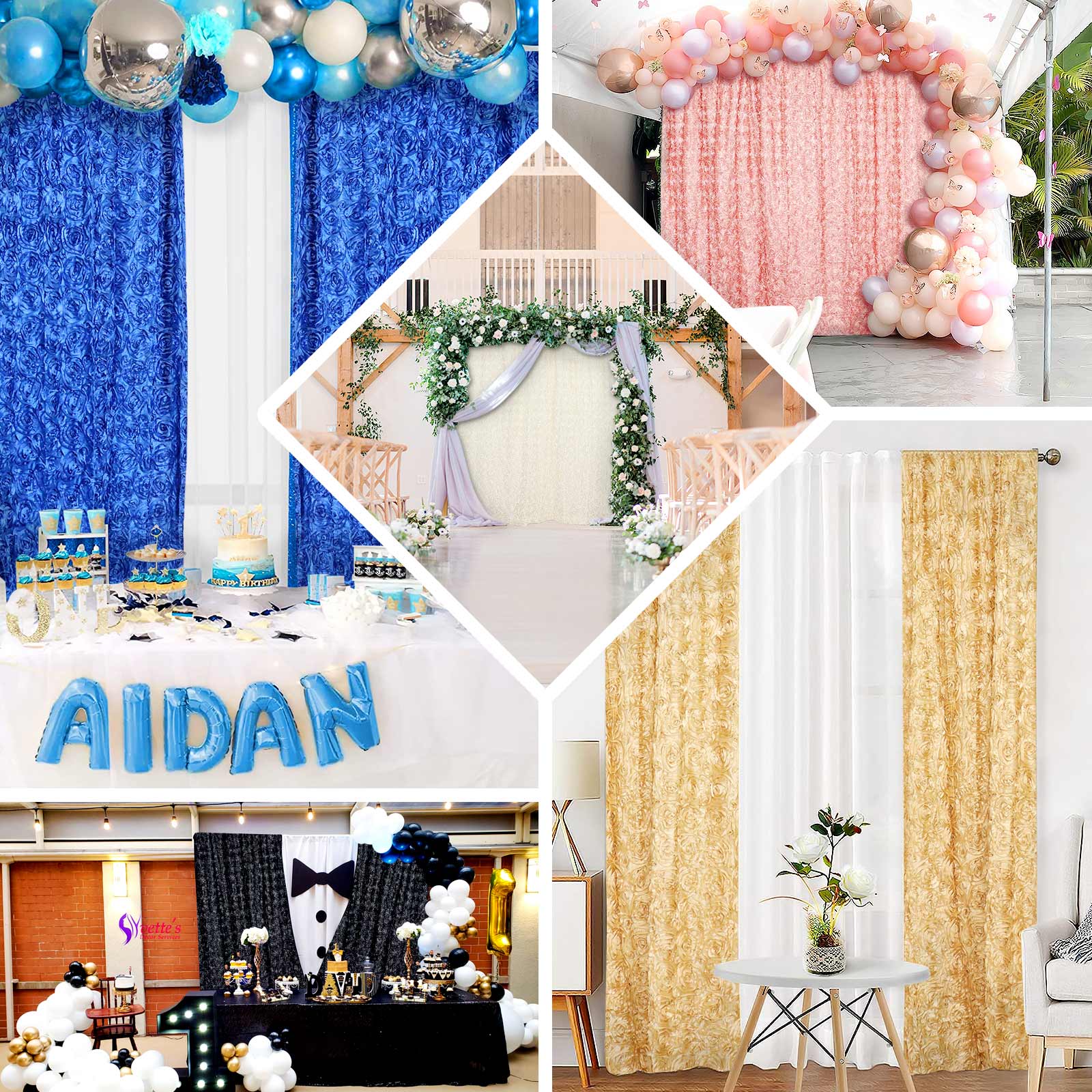 8ftx8ft Blush Satin Rosette Event Curtain Drapes, Backdrop Event Panel - Bell Racket Store