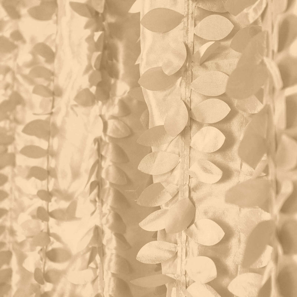 8ftx8ft Champagne 3D Leaf Petal Taffeta Event Curtain Drapes, Backdrop Event Panel With Rod Pocket - Bell Racket Store