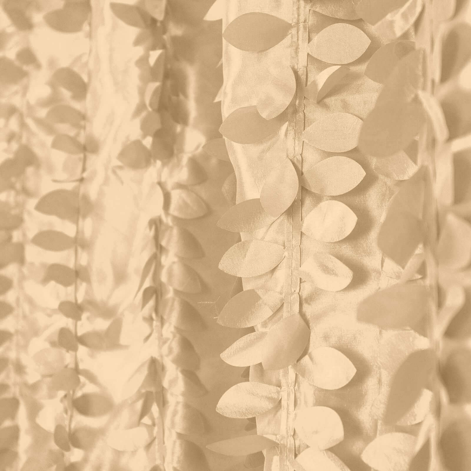 8ftx8ft Champagne 3D Leaf Petal Taffeta Event Curtain Drapes, Backdrop Event Panel With Rod Pocket - Bell Racket Store