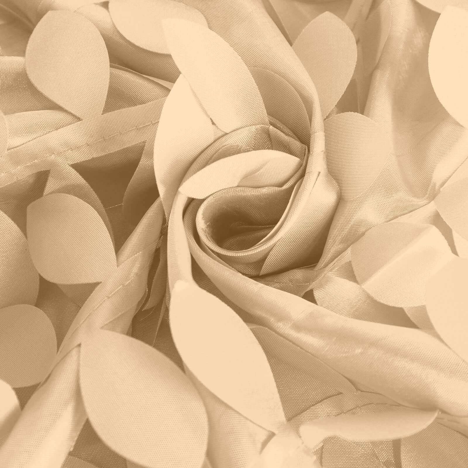 8ftx8ft Champagne 3D Leaf Petal Taffeta Event Curtain Drapes, Backdrop Event Panel With Rod Pocket - Bell Racket Store