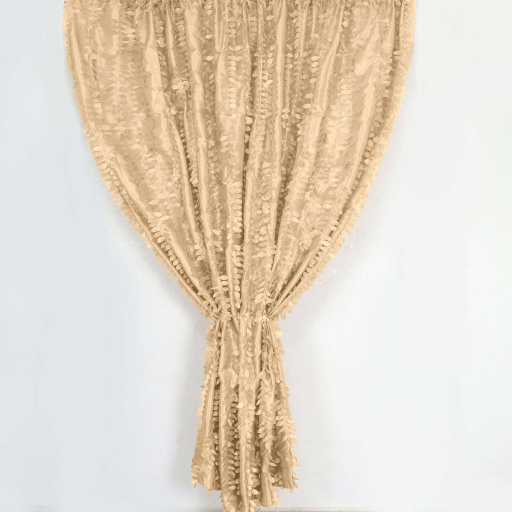 8ftx8ft Champagne 3D Leaf Petal Taffeta Event Curtain Drapes, Backdrop Event Panel With Rod Pocket - Bell Racket Store