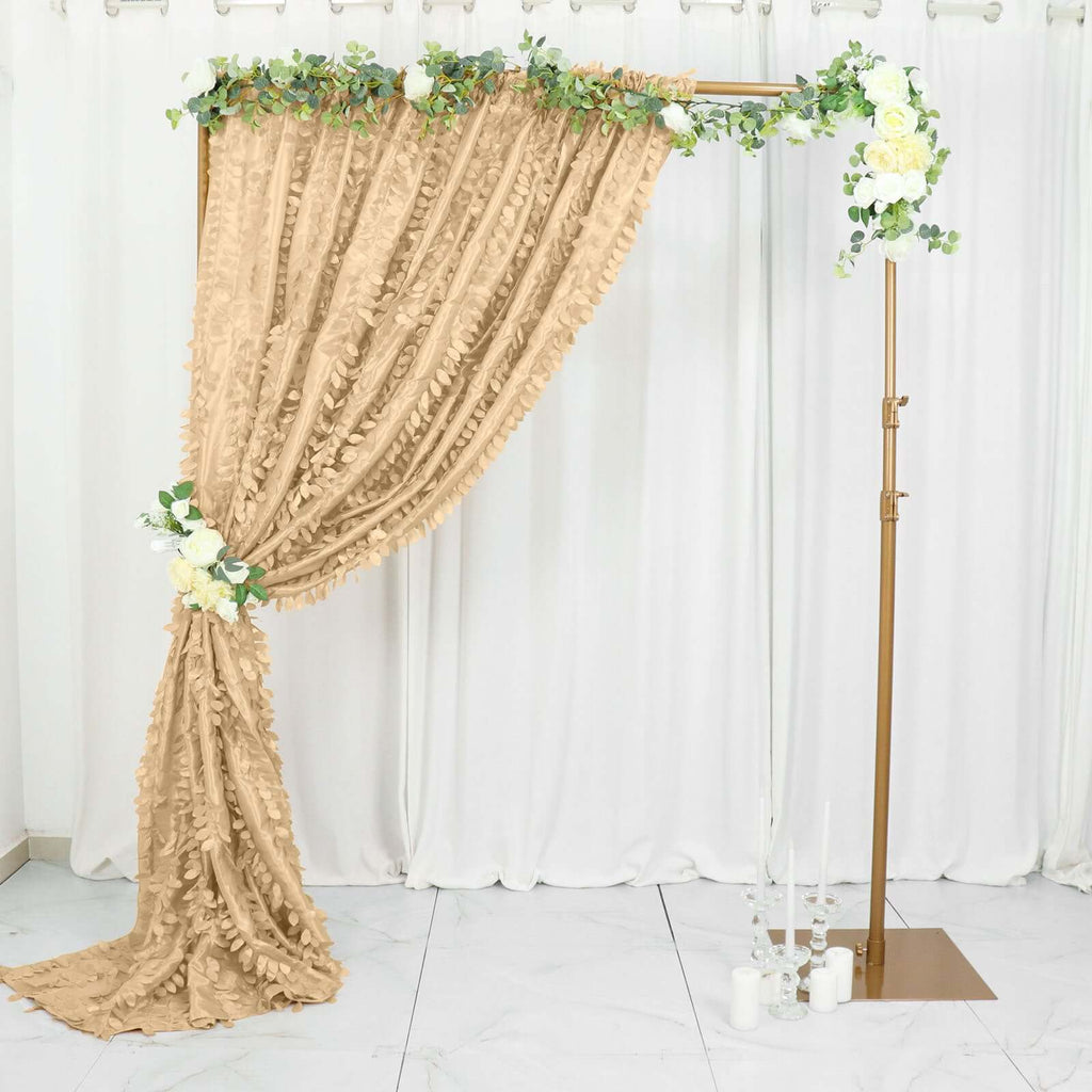 8ftx8ft Champagne 3D Leaf Petal Taffeta Event Curtain Drapes, Backdrop Event Panel With Rod Pocket - Bell Racket Store