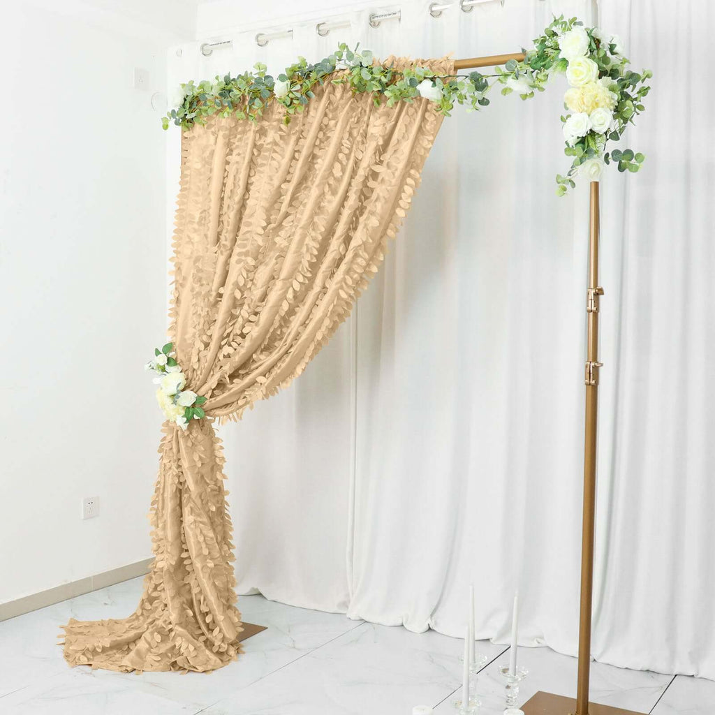 8ftx8ft Champagne 3D Leaf Petal Taffeta Event Curtain Drapes, Backdrop Event Panel With Rod Pocket - Bell Racket Store