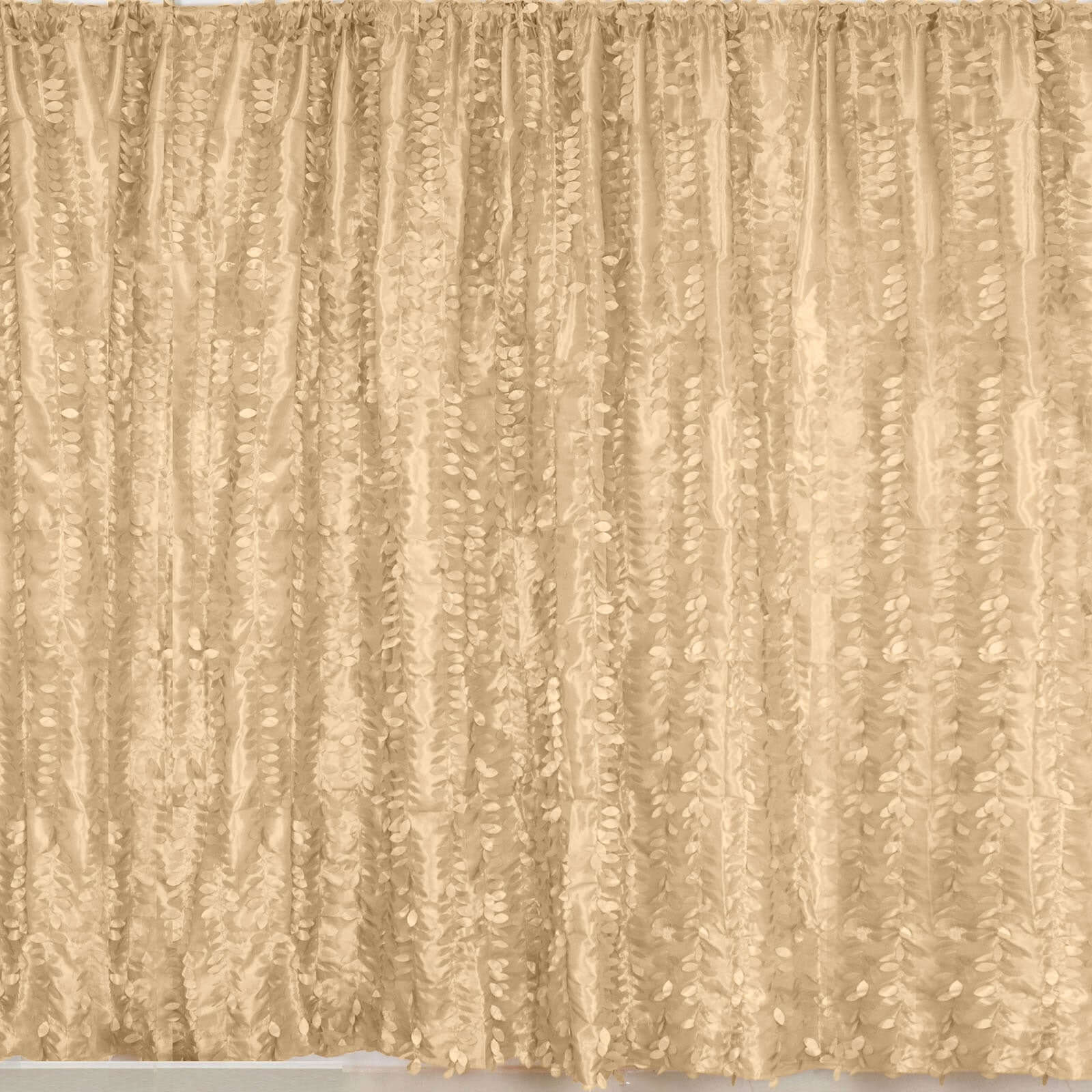 8ftx8ft Champagne 3D Leaf Petal Taffeta Event Curtain Drapes, Backdrop Event Panel With Rod Pocket - Bell Racket Store