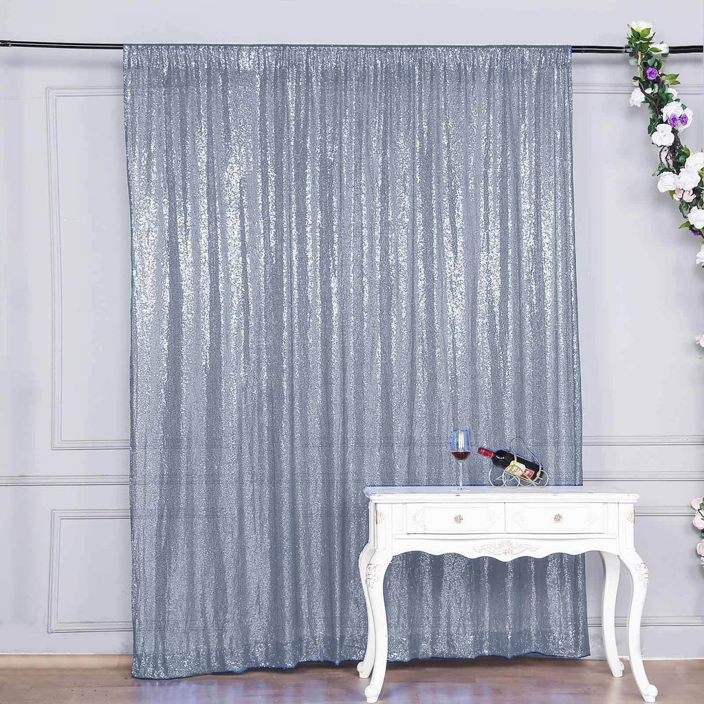 8ftx8ft Dusty Blue Sequin Event Curtain Drapes, Backdrop Event Panel