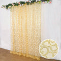8ftx8ft Gold Embroider Sequin Event Curtain Drapes, Sparkly Sheer Backdrop Event Panel With Embroidery Leaf - Bell Racket Store