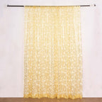 8ftx8ft Gold Embroider Sequin Event Curtain Drapes, Sparkly Sheer Backdrop Event Panel With Embroidery Leaf - Bell Racket Store