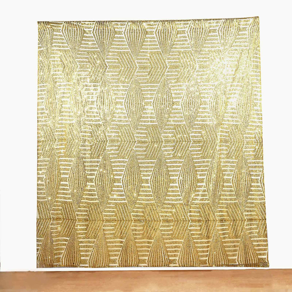 8ftx8ft Gold Geometric Sequin Event Curtain Drapes with Satin Backing, Seamless Opaque Sparkly Backdrop Event Panel in Diamond Glitz Pattern - Bell Racket Store
