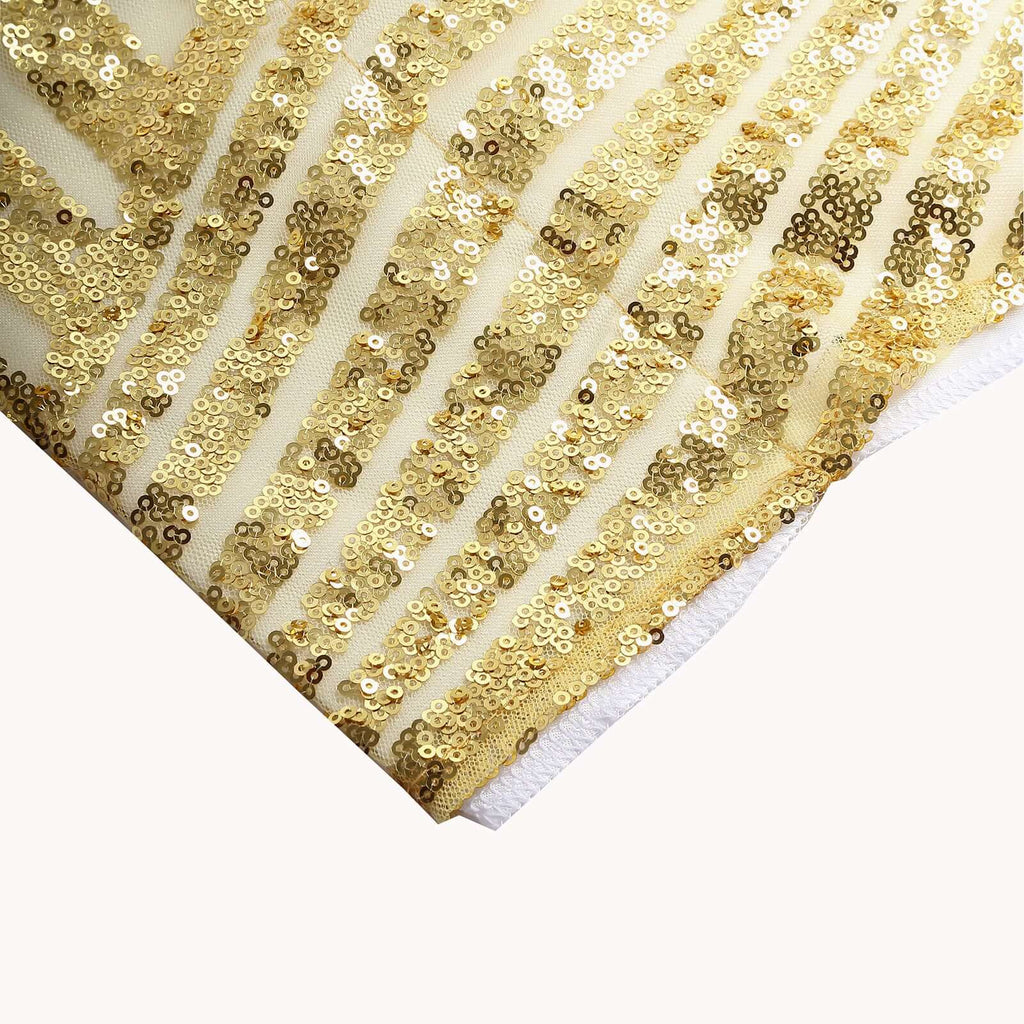 8ftx8ft Gold Geometric Sequin Event Curtain Drapes with Satin Backing, Seamless Opaque Sparkly Backdrop Event Panel in Diamond Glitz Pattern - Bell Racket Store