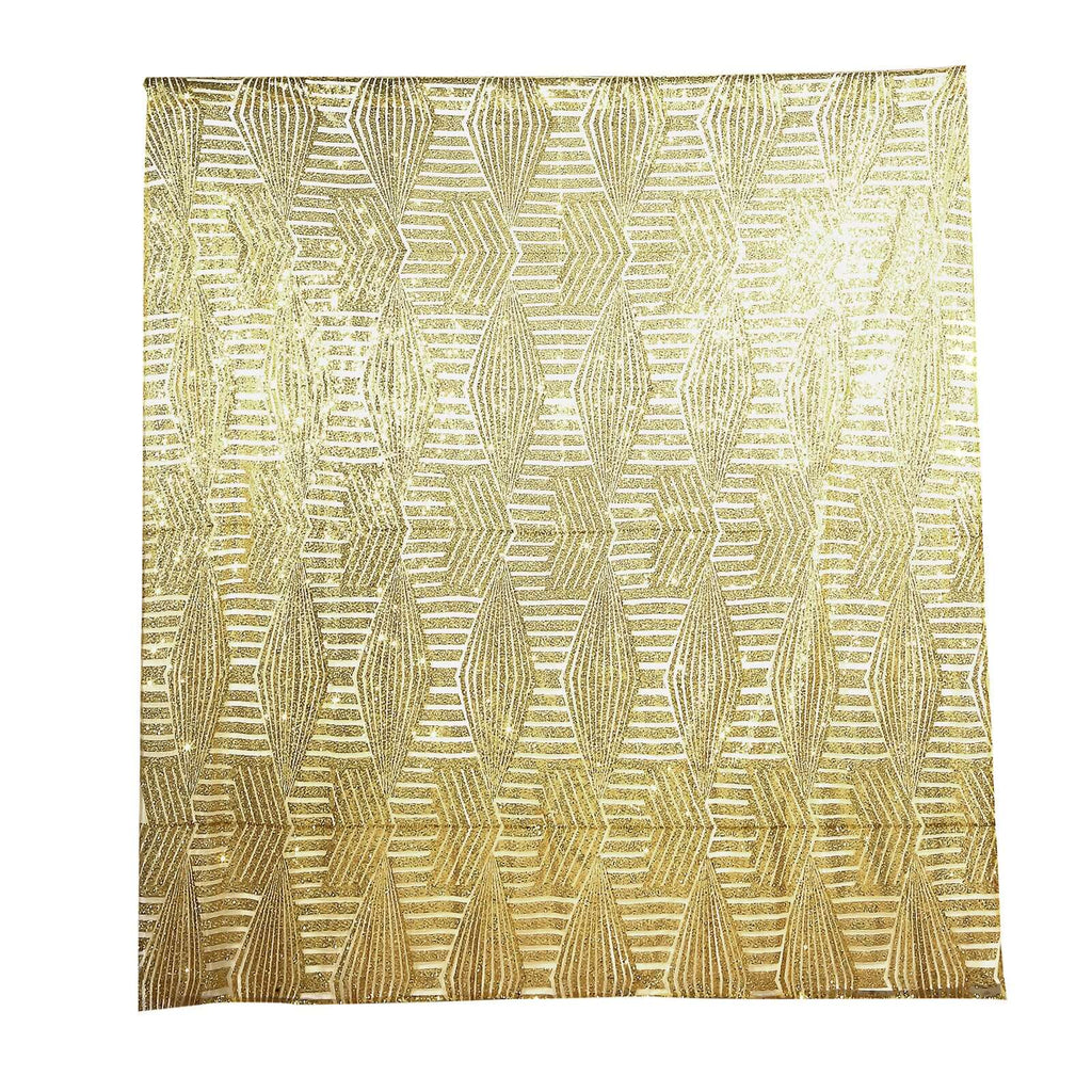8ftx8ft Gold Geometric Sequin Event Curtain Drapes with Satin Backing, Seamless Opaque Sparkly Backdrop Event Panel in Diamond Glitz Pattern - Bell Racket Store