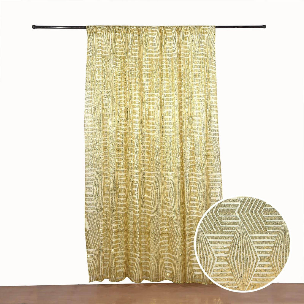 8ftx8ft Gold Geometric Sequin Event Curtain Drapes with Satin Backing, Seamless Opaque Sparkly Backdrop Event Panel in Diamond Glitz Pattern - Bell Racket Store