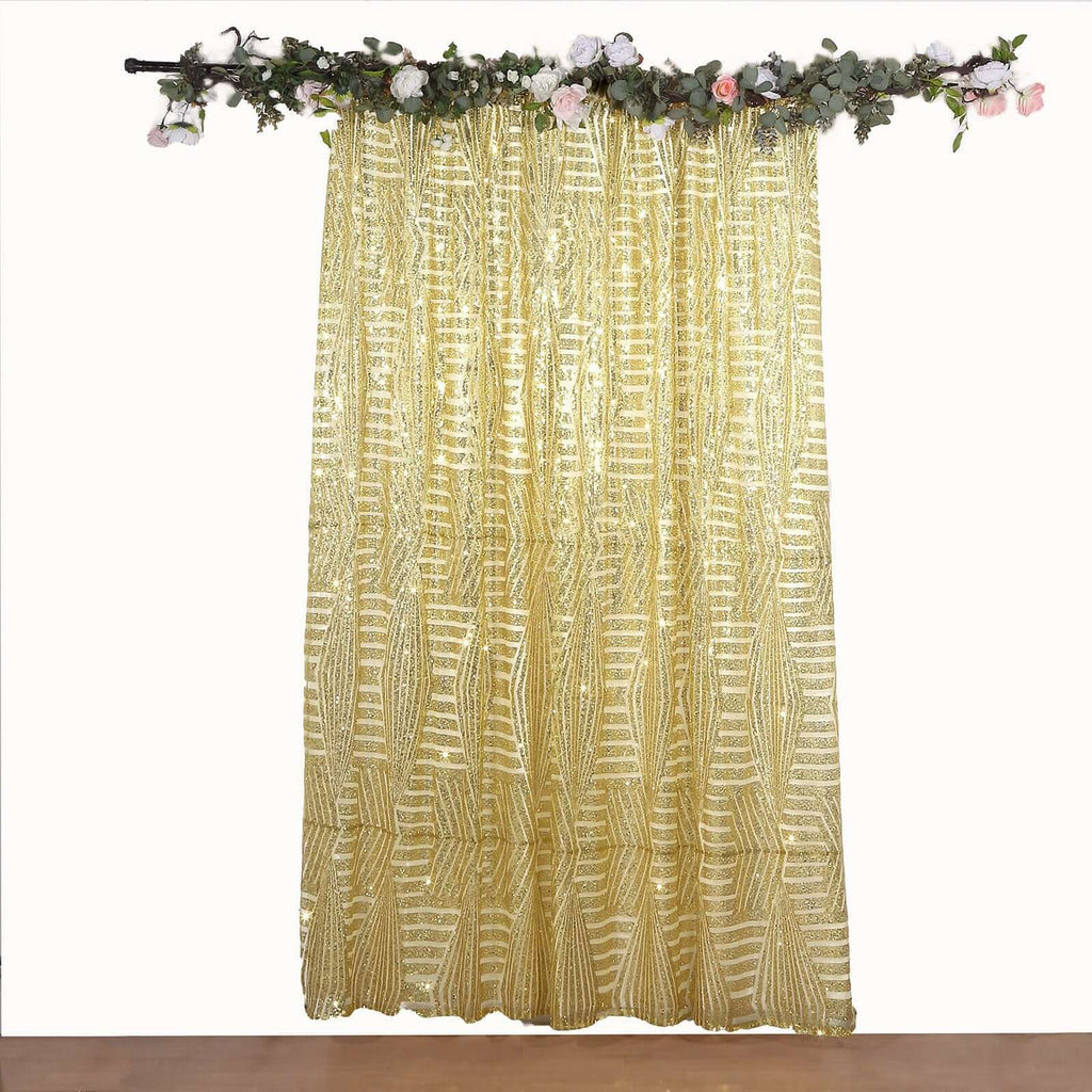 8ftx8ft Gold Geometric Sequin Event Curtain Drapes with Satin Backing, Seamless Opaque Sparkly Backdrop Event Panel in Diamond Glitz Pattern - Bell Racket Store