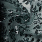 8ftx8ft Hunter Emerald Green Embroider Sequin Event Curtain Drapes, Sparkly Sheer Backdrop Event Panel With Embroidery Leaf - Bell Racket Store