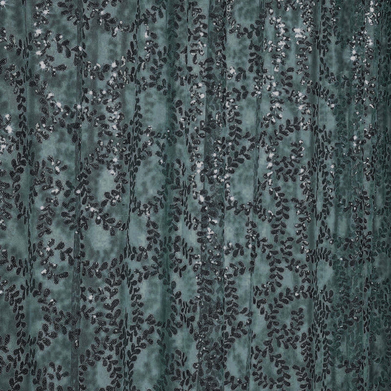 8ftx8ft Hunter Emerald Green Embroider Sequin Event Curtain Drapes, Sparkly Sheer Backdrop Event Panel With Embroidery Leaf - Bell Racket Store
