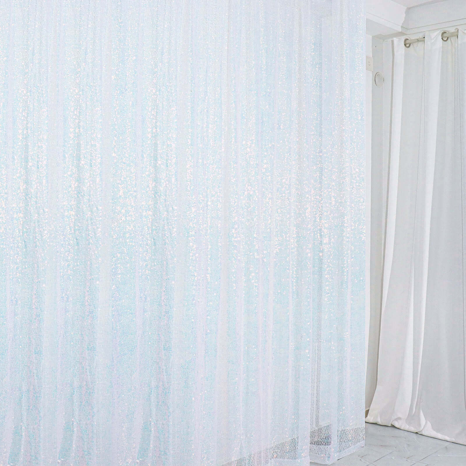 8ftx8ft Iridescent Blue Sequin Event Curtain Drapes, Backdrop Event Panel - Bell Racket Store