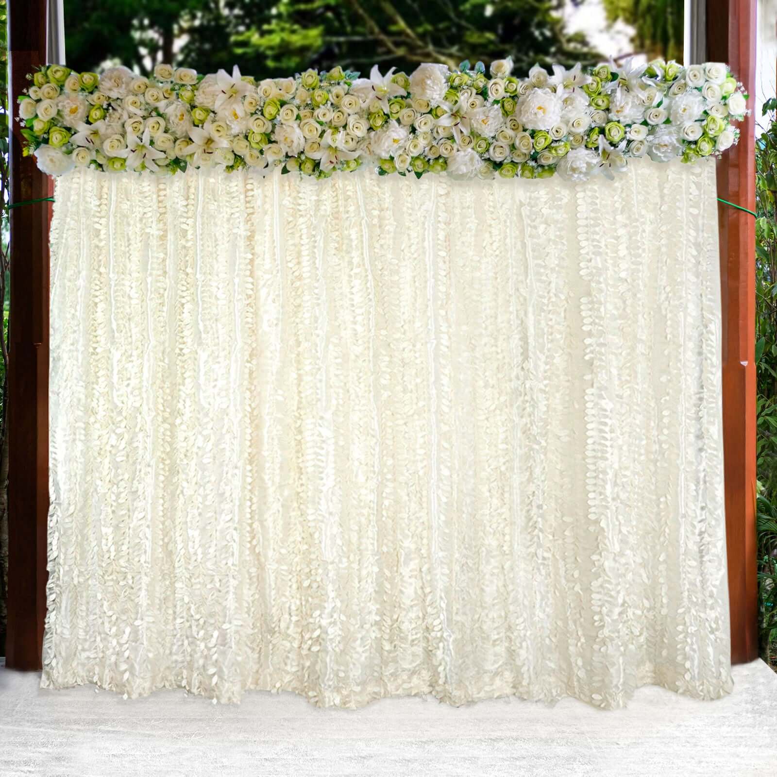 8ftx8ft Ivory 3D Leaf Petal Taffeta Event Curtain Drapes, Backdrop Event Panel With Rod Pocket - Bell Racket Store