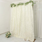 8ftx8ft Ivory 3D Leaf Petal Taffeta Event Curtain Drapes, Backdrop Event Panel With Rod Pocket - Bell Racket Store