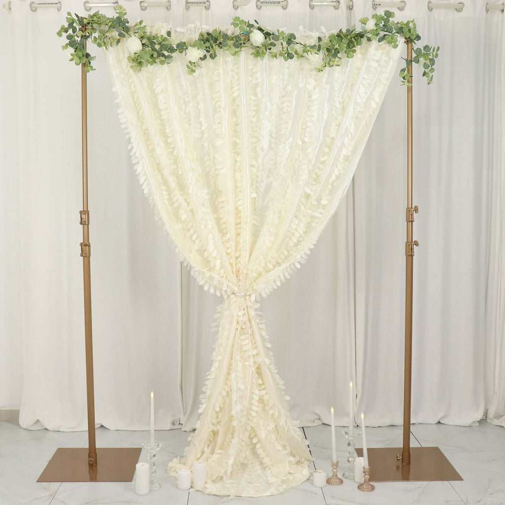 8ftx8ft Ivory 3D Leaf Petal Taffeta Event Curtain Drapes, Backdrop Event Panel With Rod Pocket - Bell Racket Store