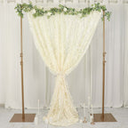 8ftx8ft Ivory 3D Leaf Petal Taffeta Event Curtain Drapes, Backdrop Event Panel With Rod Pocket - Bell Racket Store