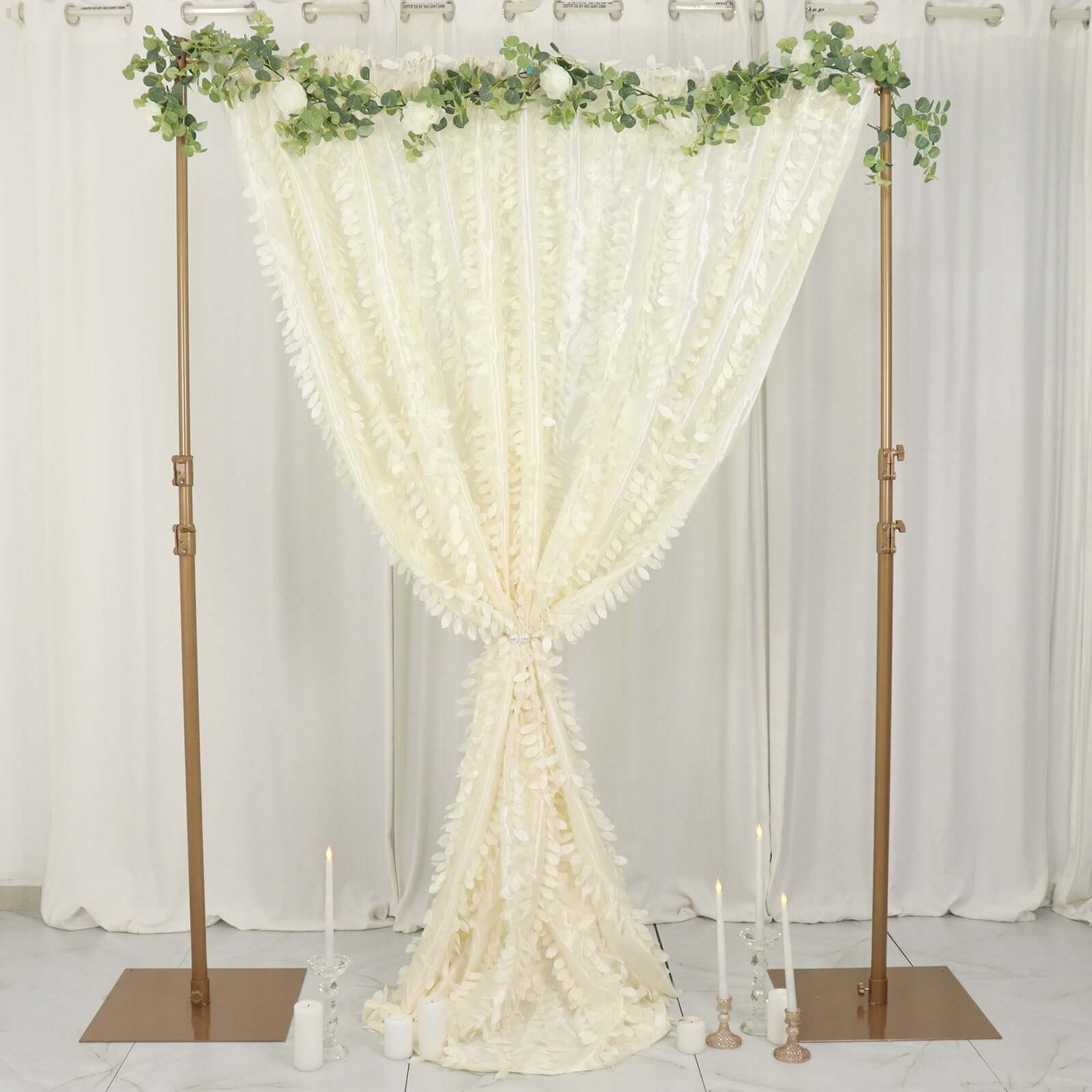 8ftx8ft Ivory 3D Leaf Petal Taffeta Event Curtain Drapes, Backdrop Event Panel With Rod Pocket - Bell Racket Store