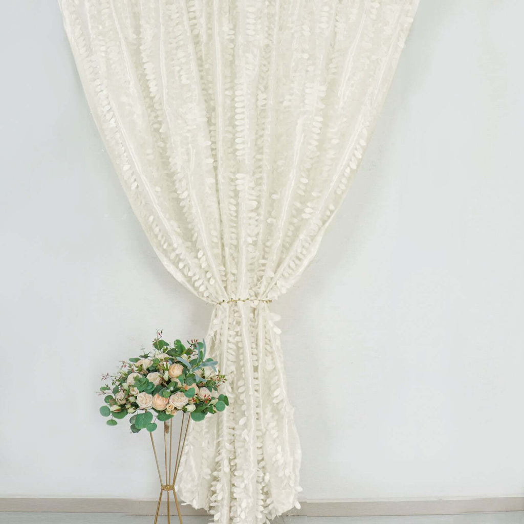 8ftx8ft Ivory 3D Leaf Petal Taffeta Event Curtain Drapes, Backdrop Event Panel With Rod Pocket - Bell Racket Store