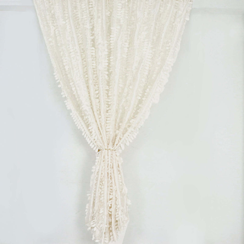 8ftx8ft Ivory 3D Leaf Petal Taffeta Event Curtain Drapes, Backdrop Event Panel With Rod Pocket - Bell Racket Store