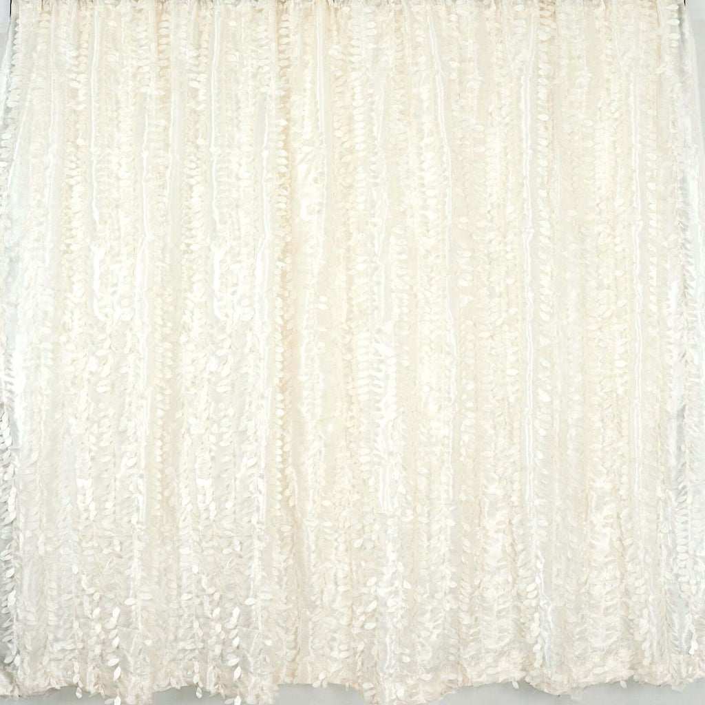8ftx8ft Ivory 3D Leaf Petal Taffeta Event Curtain Drapes, Backdrop Event Panel With Rod Pocket - Bell Racket Store