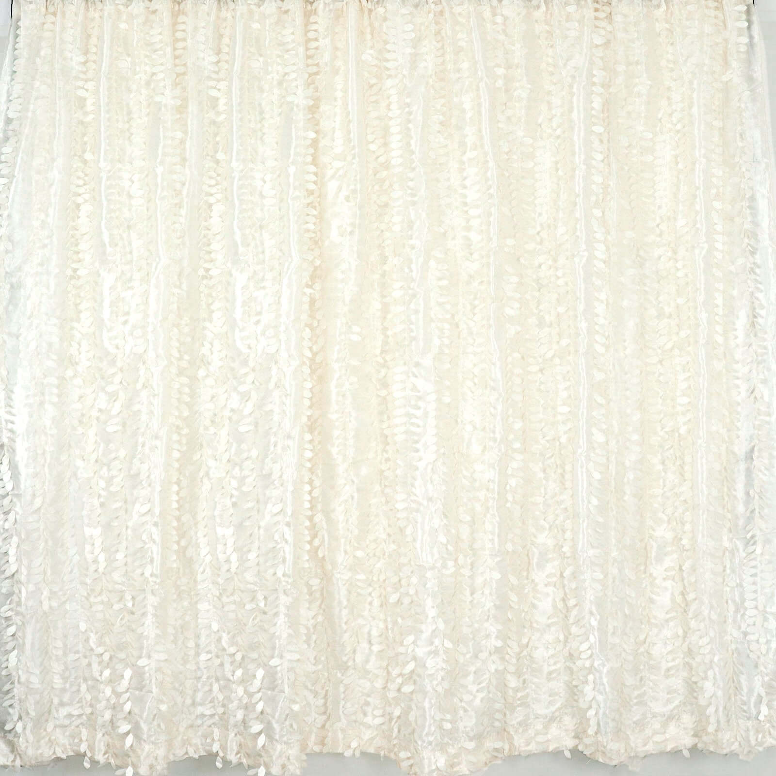 8ftx8ft Ivory 3D Leaf Petal Taffeta Event Curtain Drapes, Backdrop Event Panel With Rod Pocket - Bell Racket Store