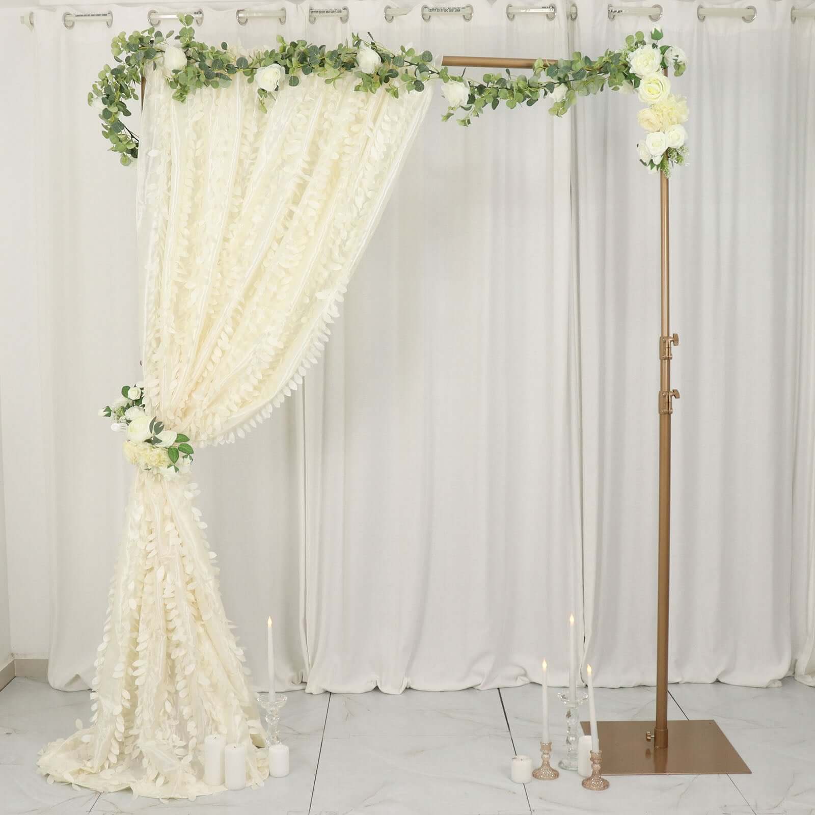 8ftx8ft Ivory 3D Leaf Petal Taffeta Event Curtain Drapes, Backdrop Event Panel With Rod Pocket - Bell Racket Store