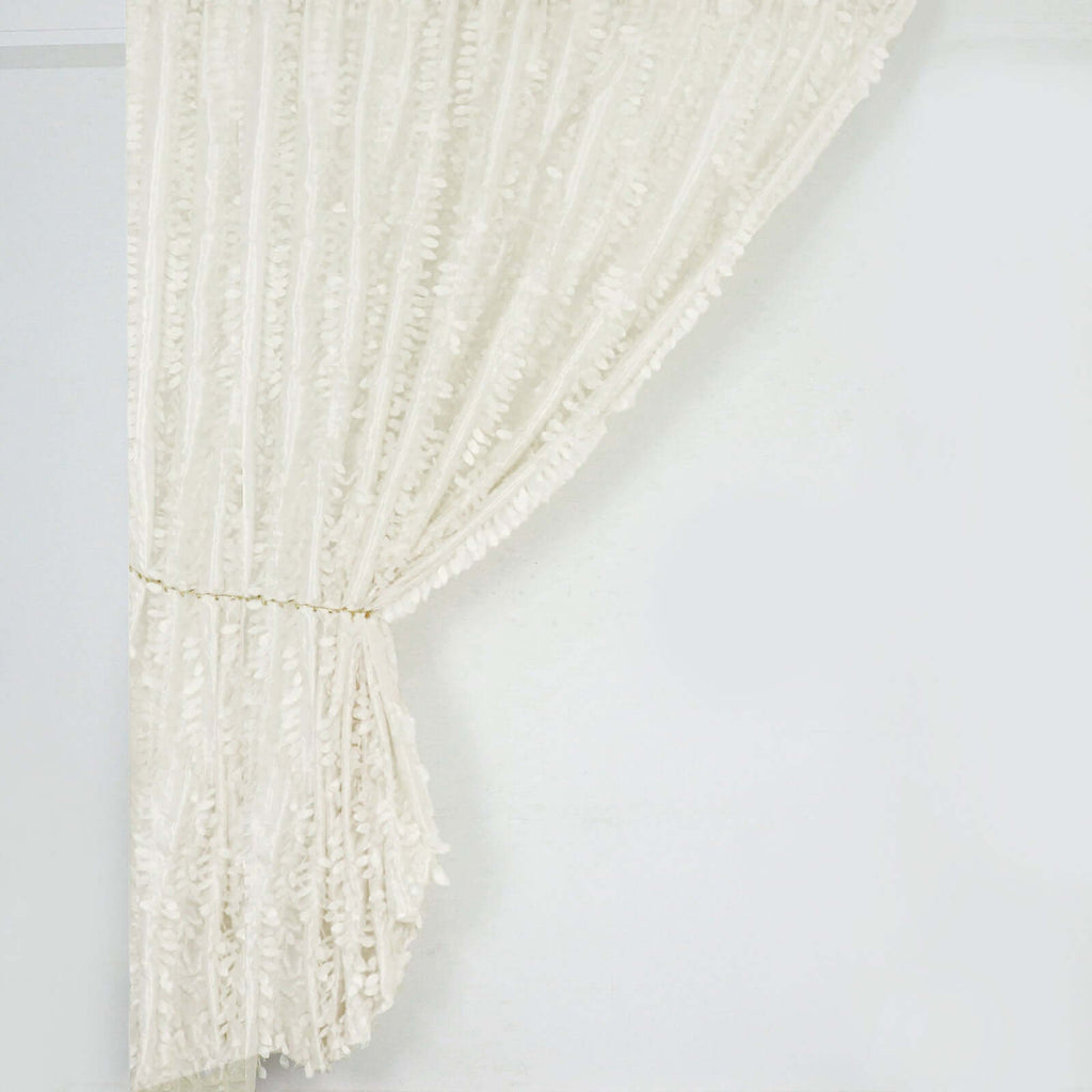 8ftx8ft Ivory 3D Leaf Petal Taffeta Event Curtain Drapes, Backdrop Event Panel With Rod Pocket - Bell Racket Store