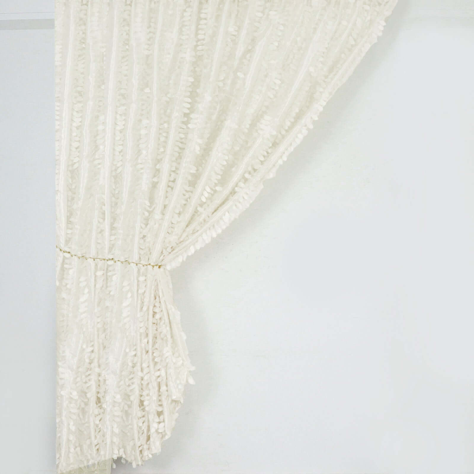 8ftx8ft Ivory 3D Leaf Petal Taffeta Event Curtain Drapes, Backdrop Event Panel With Rod Pocket - Bell Racket Store