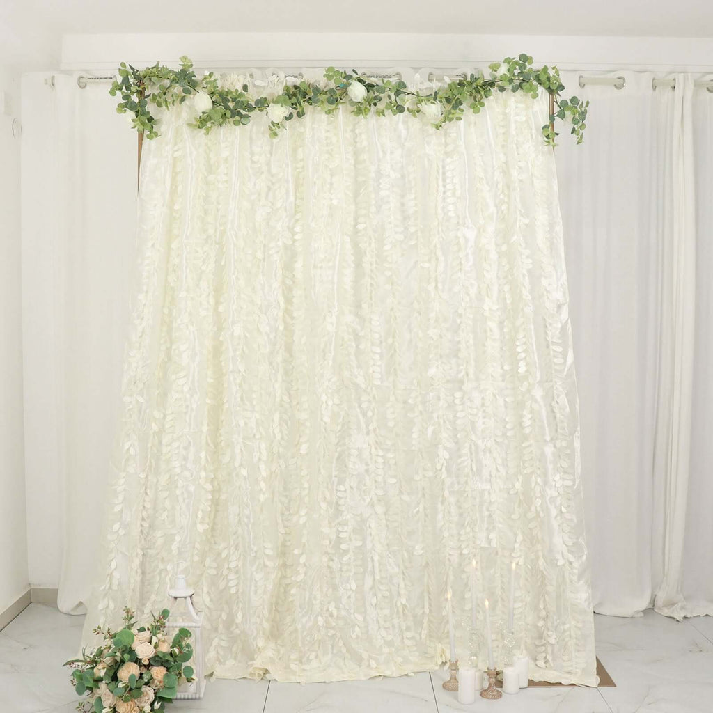 8ftx8ft Ivory 3D Leaf Petal Taffeta Event Curtain Drapes, Backdrop Event Panel With Rod Pocket - Bell Racket Store