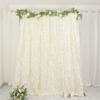 8ftx8ft Ivory 3D Leaf Petal Taffeta Event Curtain Drapes, Backdrop Event Panel With Rod Pocket - Bell Racket Store
