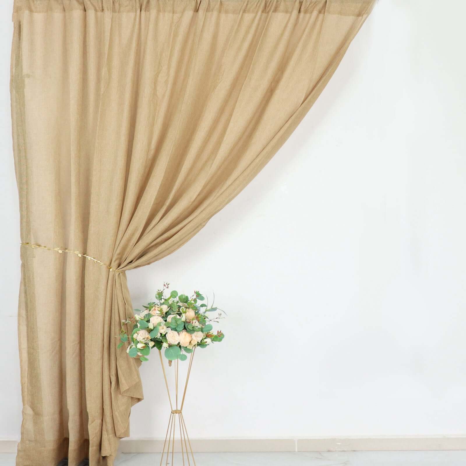 8ftx8ft Natural Jute Faux Burlap Event Curtain Drapes With Rod Pockets, Rustic Photography Backdrop Event Panel - Bell Racket Store