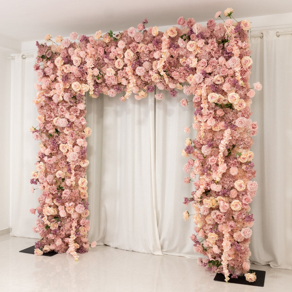 8ftx8ft Roll Up Flower Backdrop for Arch Stand, Dusty Rose with Fabric Backing - Artificial Silk Roses, Hydrangeas & Chrysanthemums for Weddings - Bell Racket Store
